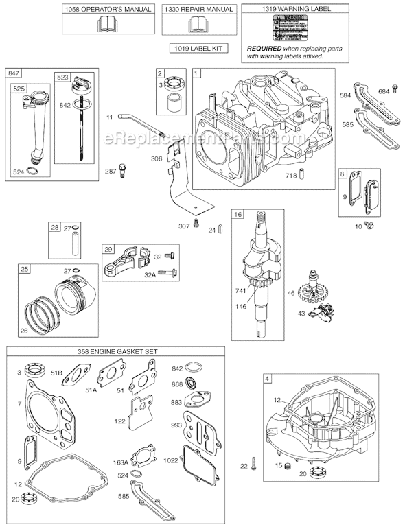 Page A Diagram and Parts List for 12A600SERIES 0100-0112 Briggs and Stratton Engine